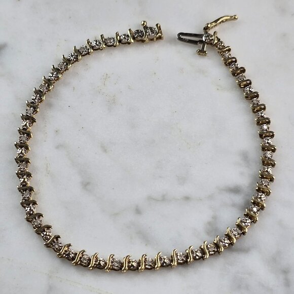 Womens Vintage Estate 14K Gold Diamond Tennis Bracelet 4.6g E3381
